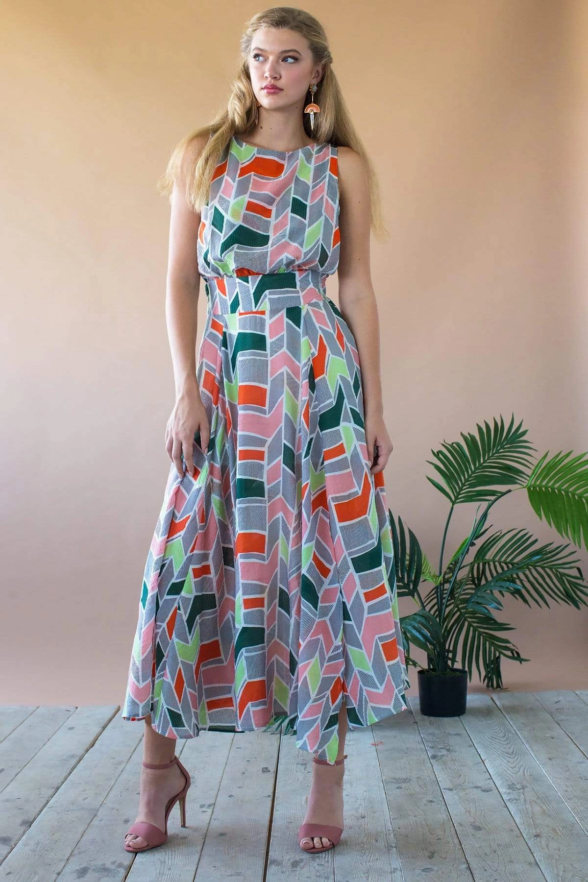 Xena Dress - Peach Geo Neat Sets