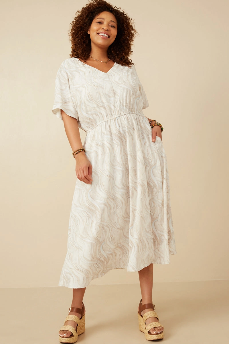 Soft Wave Print Dolman Sleeve Dress Day Ready Comfortable fit dress for all body types
