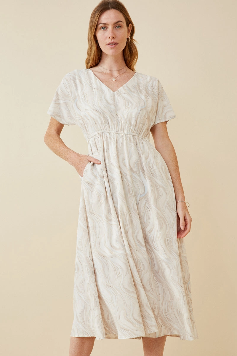 Soft Wave Print Dolman Sleeve Dress Timeless Touch