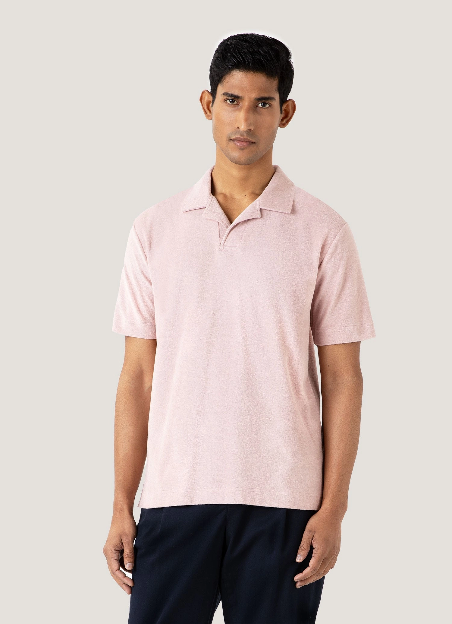 Youthful Energy Men's Towelling Polo Shirt in Pale Pink