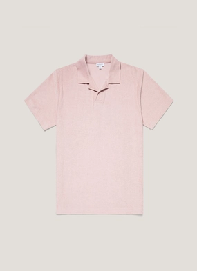 Men's Towelling Polo Shirt in Pale Pink Fresh Trend Look