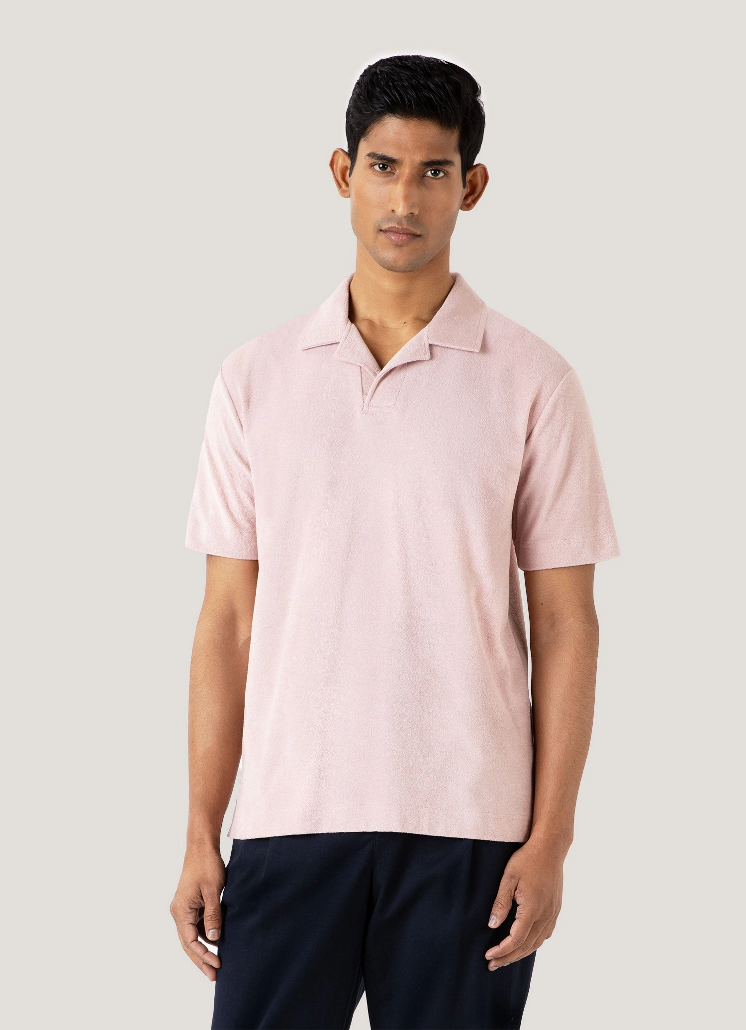 Youthful Energy Men's Towelling Polo Shirt in Pale Pink