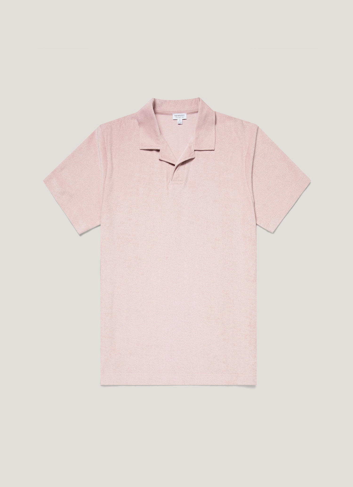 Street Fashion Look Minimalist Path Men's Towelling Polo Shirt in Pale Pink