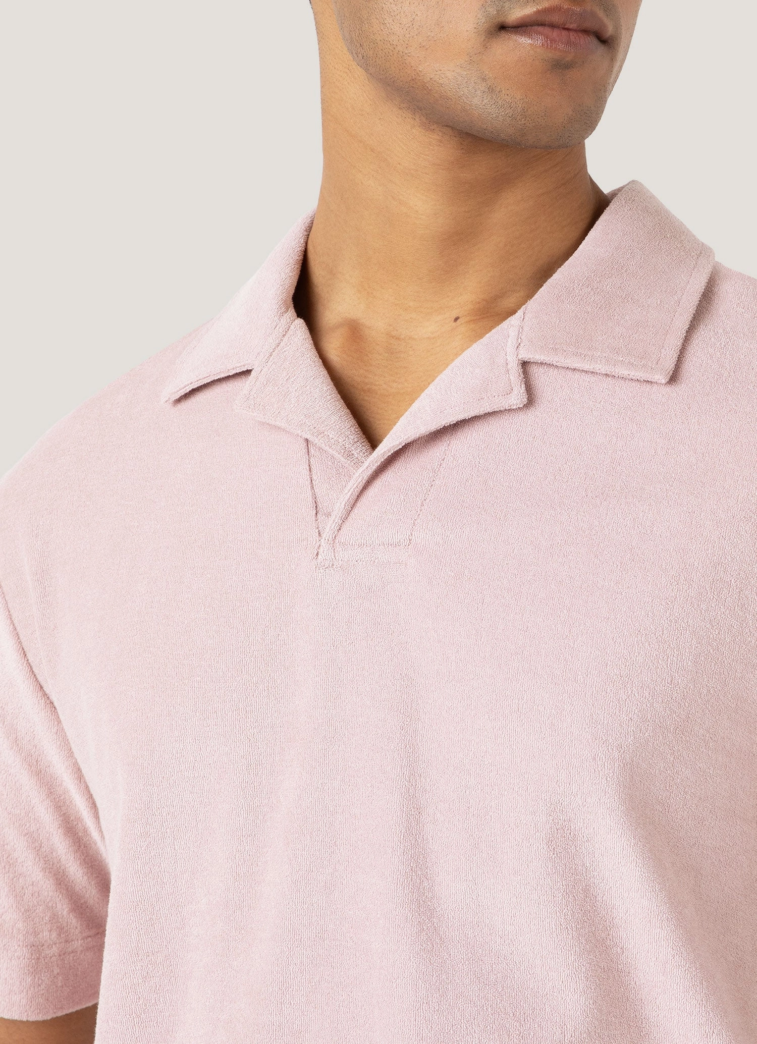 Youthful Energy Men's Towelling Polo Shirt in Pale Pink