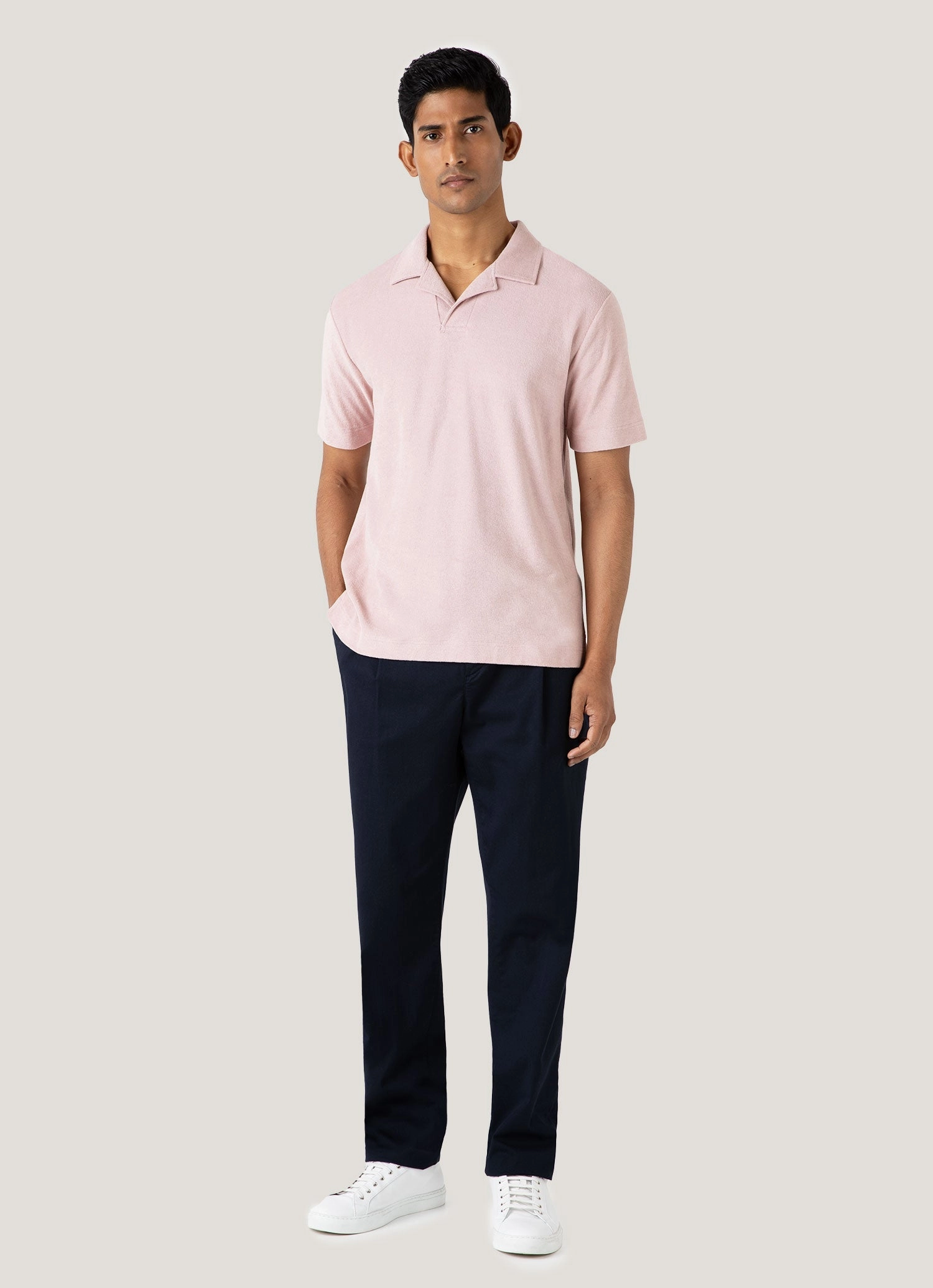 Youthful Energy Men's Towelling Polo Shirt in Pale Pink