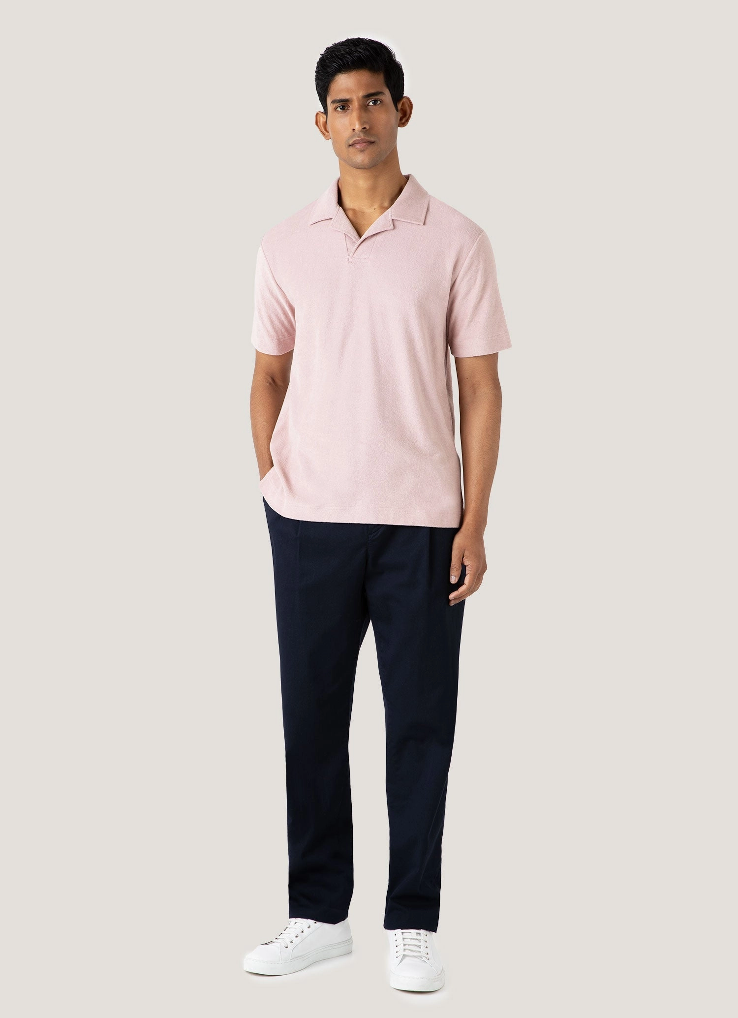 Youthful Energy Men's Towelling Polo Shirt in Pale Pink