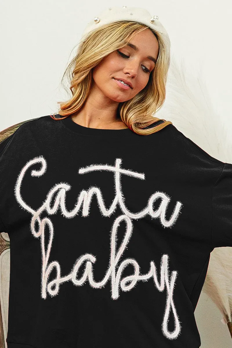 Active Wear Neutral Tones Look IP8232J-31 | TINSEL SANTA BABY LETTERING CHRISTMAS SWEATSHIRT